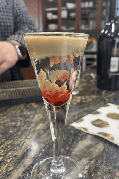 Creepy cocktail created for casino event, that looks like brains floating